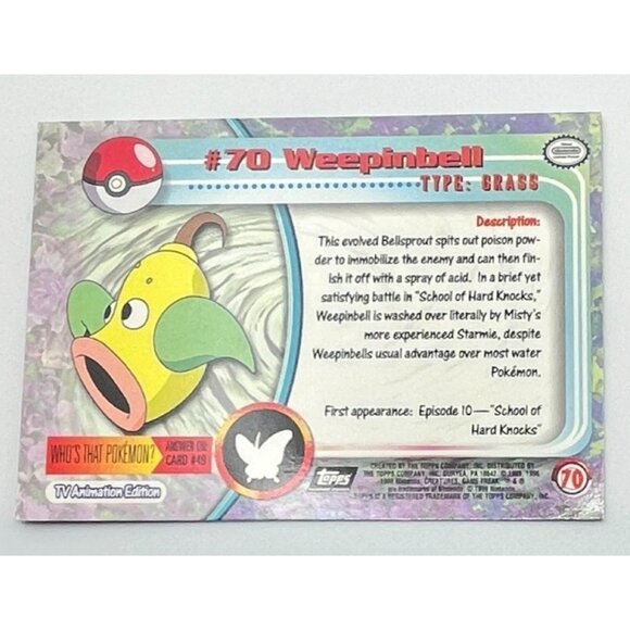 Weepinbell Pokemon Card Topps #70 TV Animation Edition Series Black Logo - Picture 2 of 5